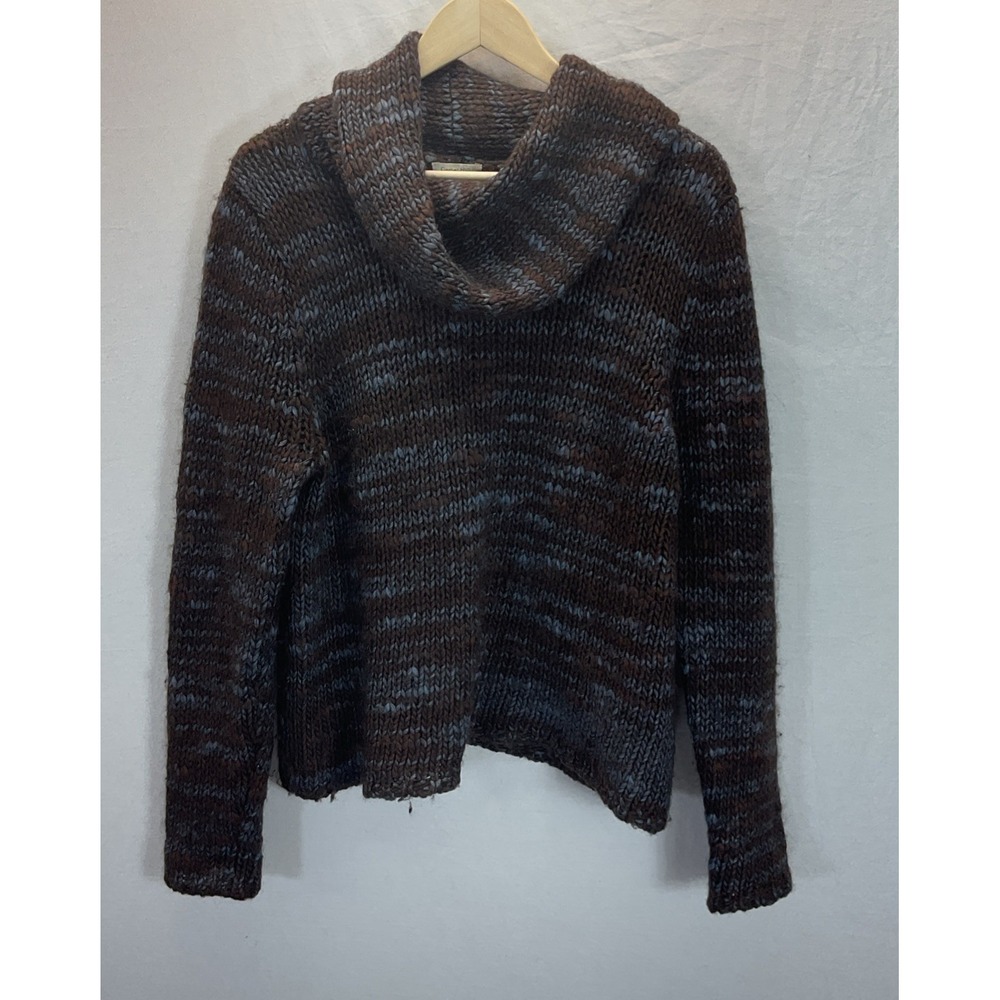 Garnet Hill Cowl neck Sweater LG Wool Blend Brown Blue variegated Chunky Boxy
